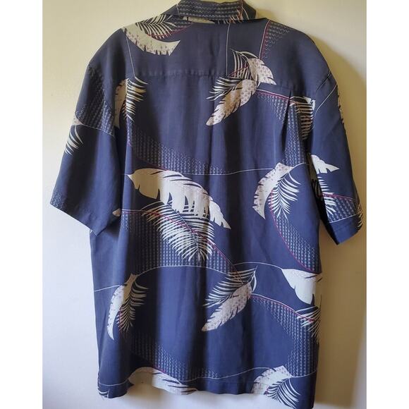 Aureus Mens Navy Blue Silk Hawaiian Shirt Golden Palm Fronds Sz M EUC DH2139 - Picture 5 of 10
